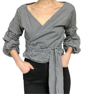 Checkered Print Wrap Top